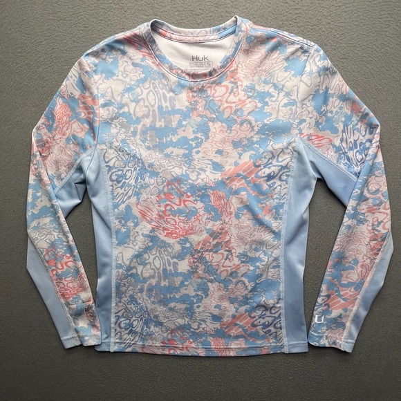 Huk Tops - Huk‎ Women Fishing Shirt Blue Coral Camo Polyester Small Performance Long Sleeve